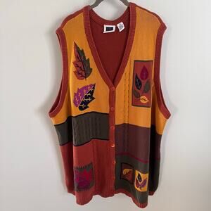 C.S.T. Sport 100% Cotton Embroidered Leaf Cardigan Sweater Vest Size 3X